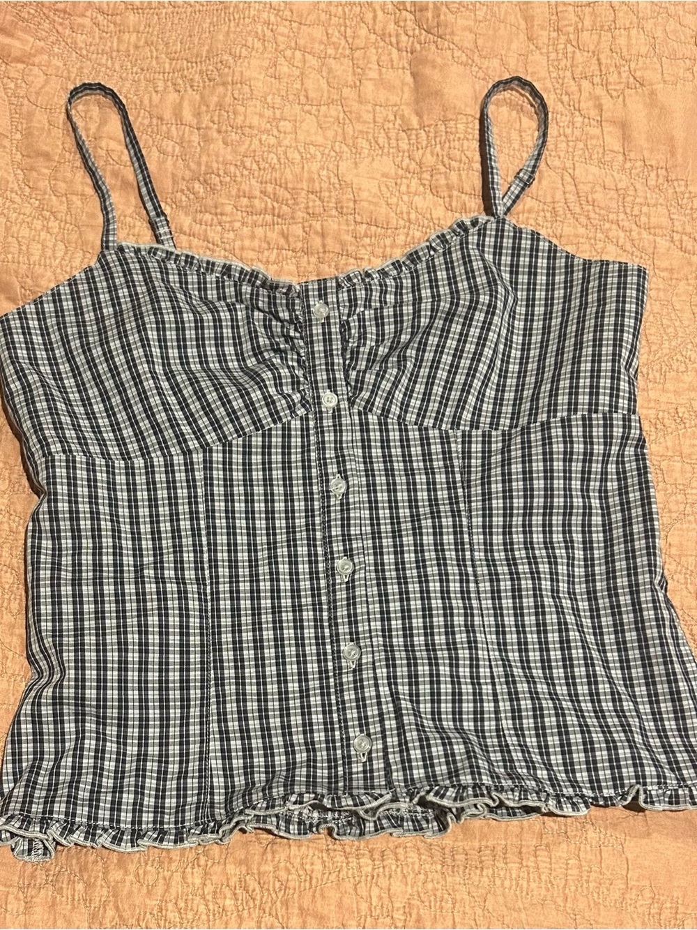 Hollister Blue & White Gingham Button-Front Camisole
